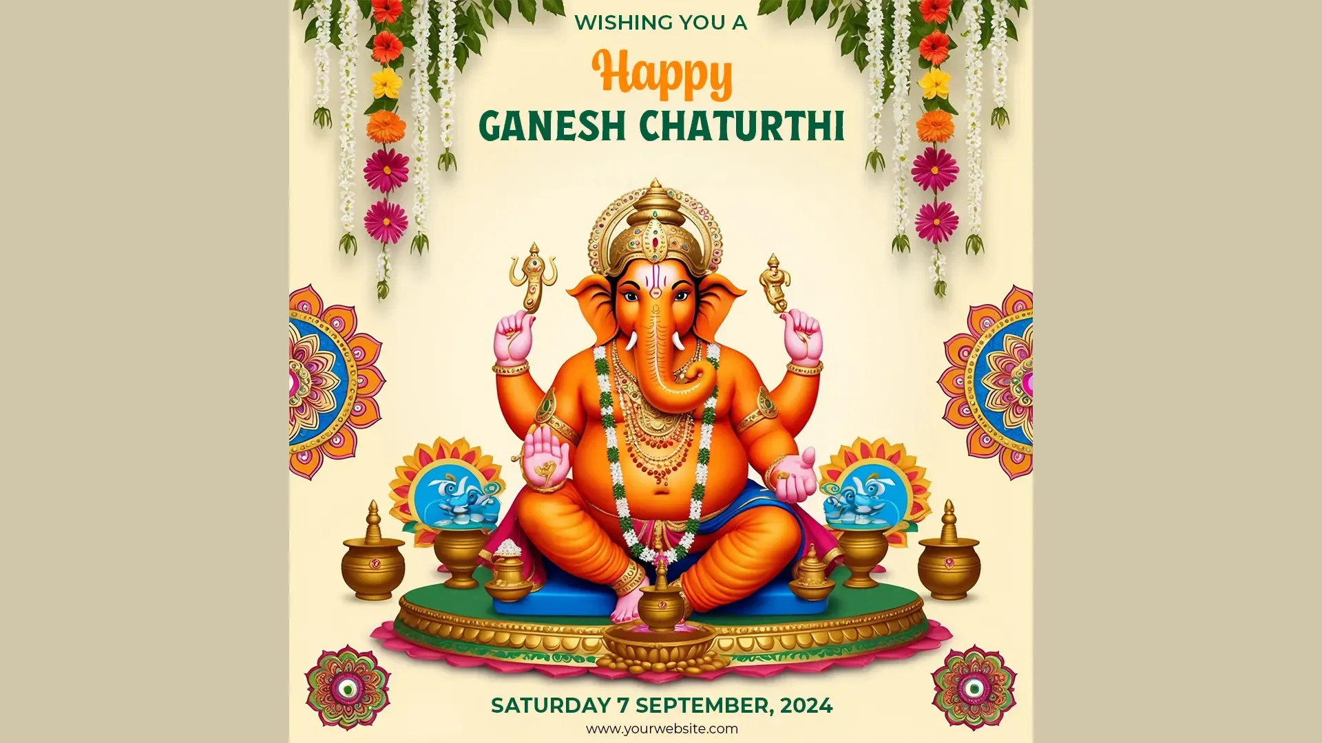 Vibrant Ganesh Chaturthi Instagram Post with Floral and Festive Design image